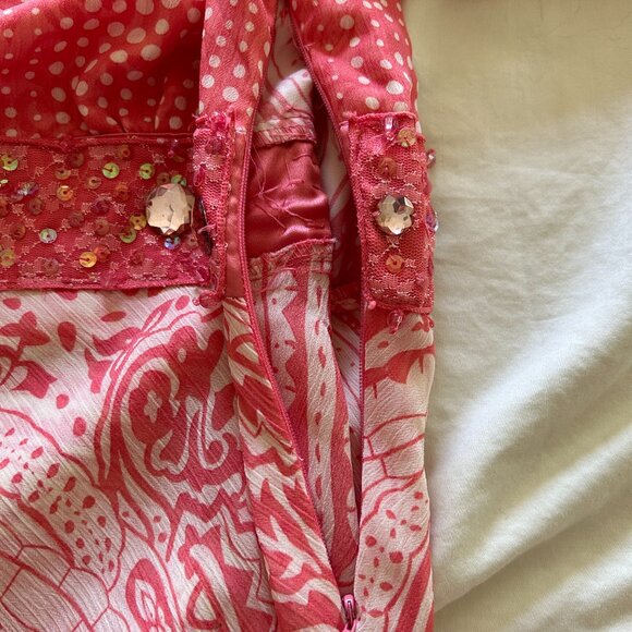 Kaelyn Max Dress Size L Peach & Cream Sequence Summer Peepholes Chest & Sleeves - Picture 11 of 16